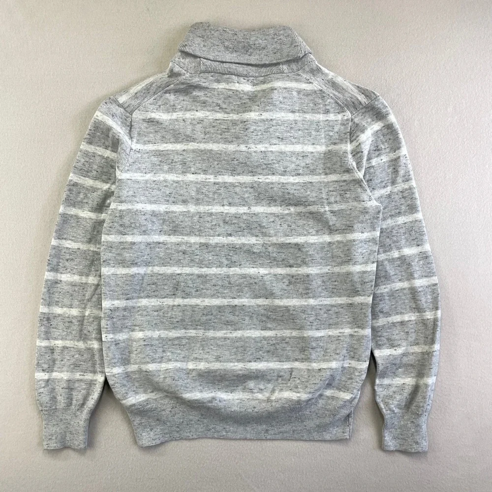 J.CREW Sweater Mens Large Grey Striped Heather Shawl Neck Pullover Cotton Preppy